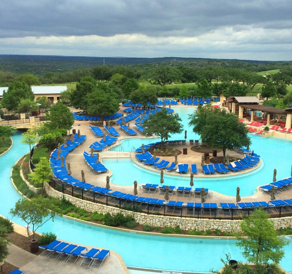 Pool designed and build managed by Optima Pools for Marriott San Antonio Hill Country Resort & Spa